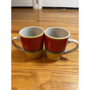 Set of 2 Royal Norfolk Mambo primary tri color coffee mugs Preowned Excellent